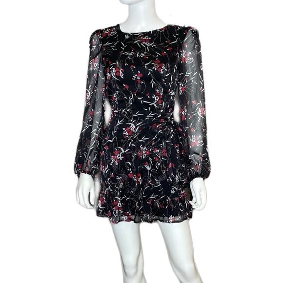 Lulus Petal to The Metal Black Floral Print Chiffon Mini Dress Women’s Sz XS - Picture 2 of 9
